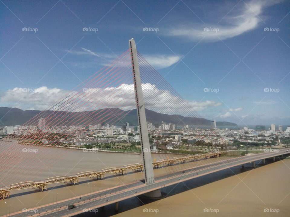 View from above of Tran Tri Ly bridge in DaNang city Vietnam