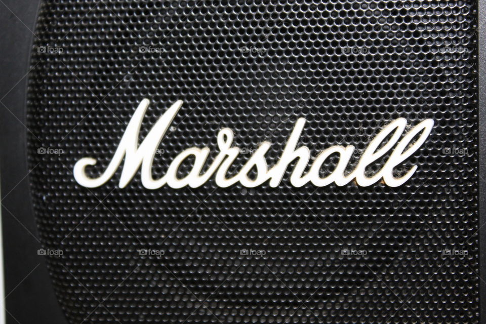 Marshall radio speaker logo close up