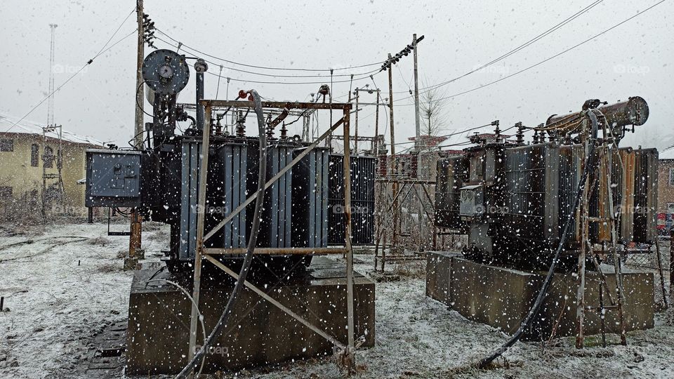 33kv Yard & Power Transformers of Power Receiving Station (33kv / 11kv - 2* 6.3MVA) at a town in Kashmir during Peak load period (Mid Winter )