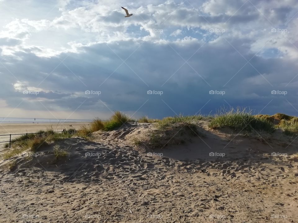 Sand dunes and stormy sky