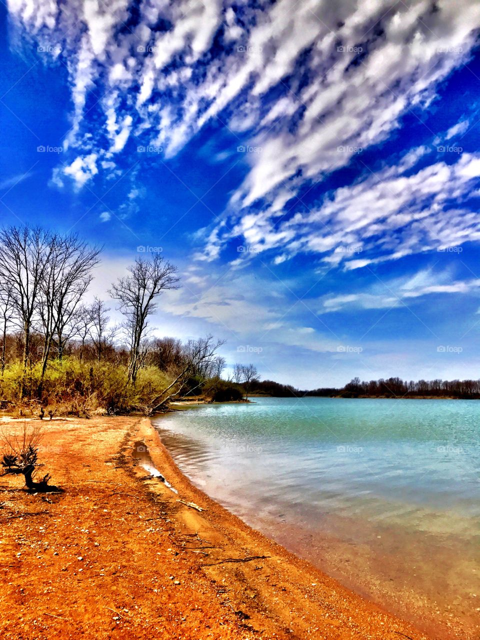 Beautiful spring day lakeside in Indiana 