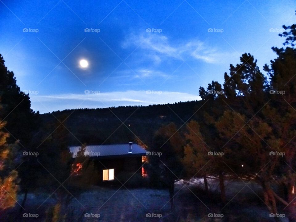 Moon Lit Cabin. Cabin at Deer Valley Ranch with Beautiful Full Moon