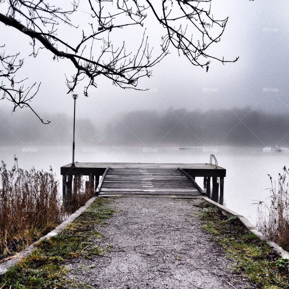 Seafront in fog