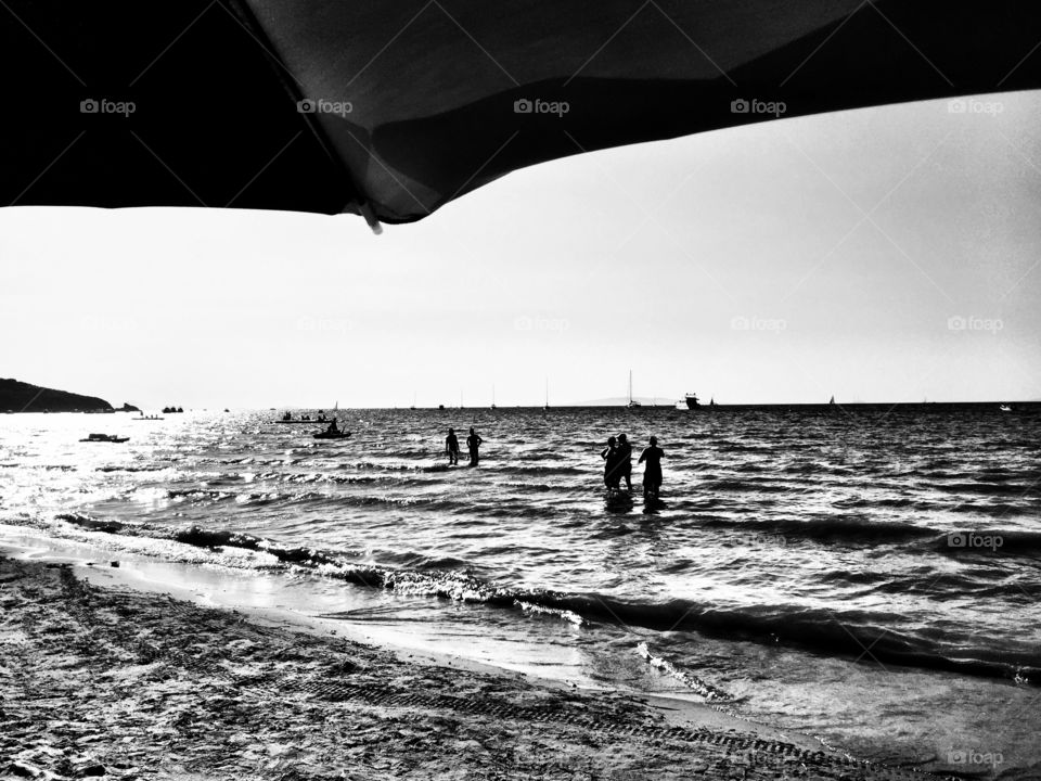 Monochrome, Beach, People, Sea, Ocean