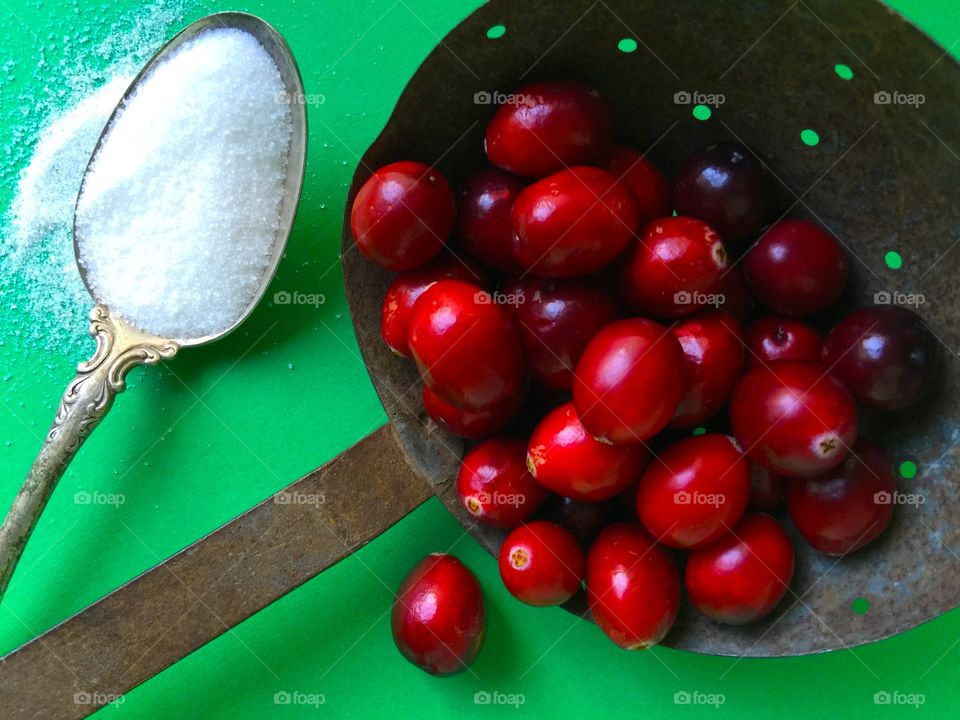 Fresh cranberries with sugar