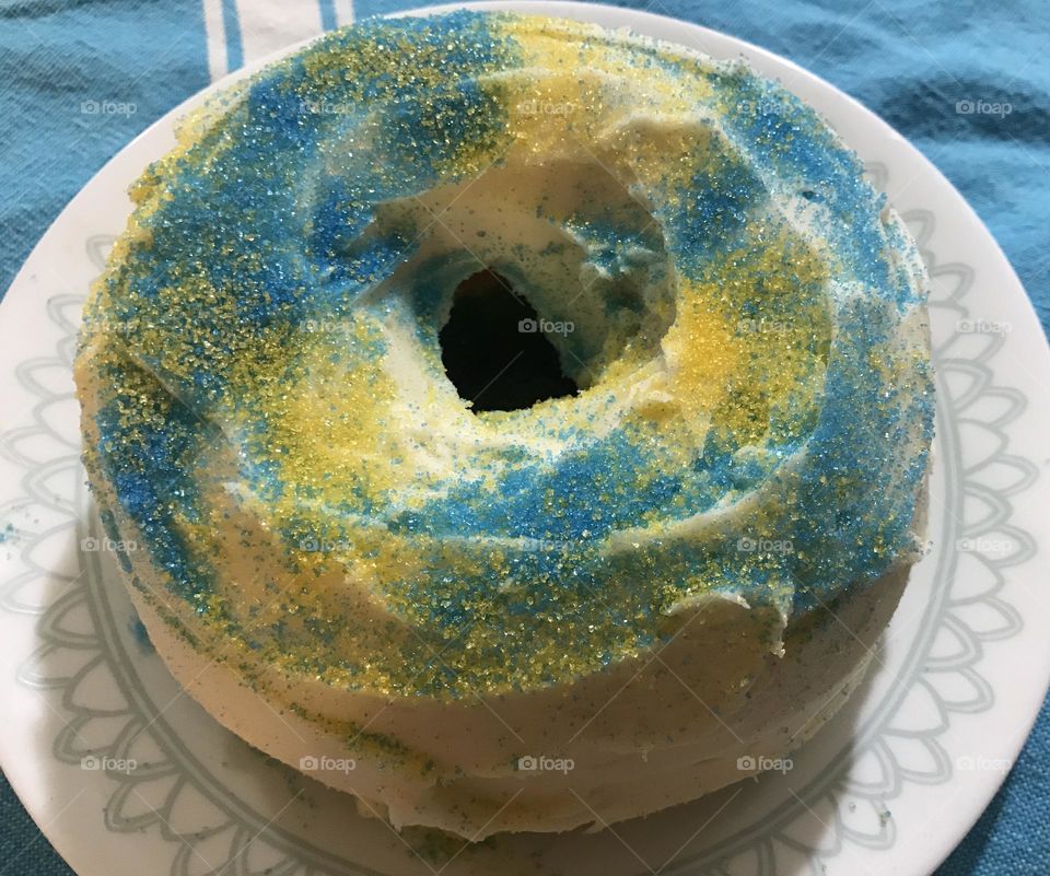 Cake with Blue and Yellow Sprinkles