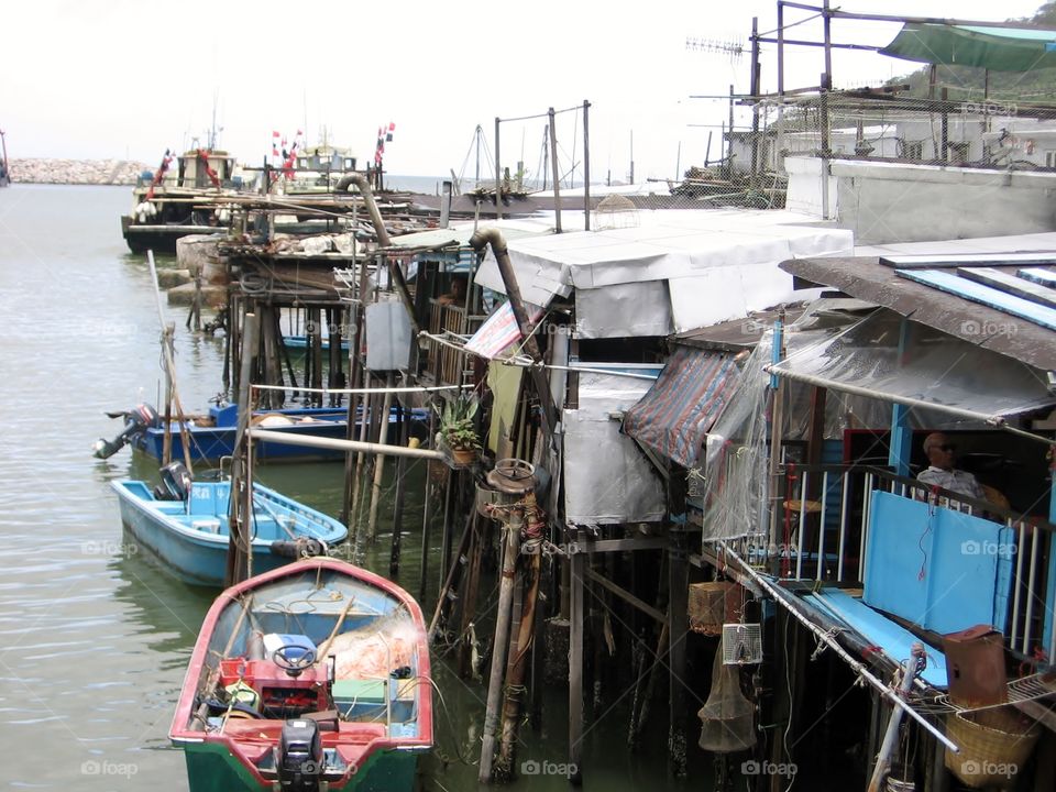 Boats and Stilted Houses. Fishing Village in China