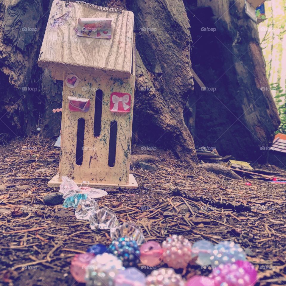 Sparkly fairy houses in the Forrest