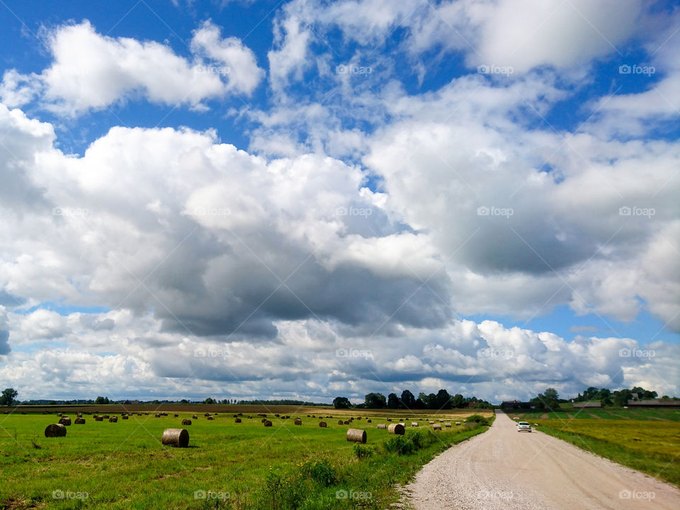 rural landscape under the white clouds