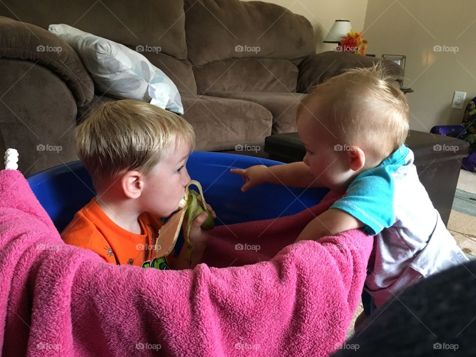 Siblings in a bucket 