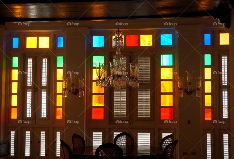 Colorful window panes. Photo taken in government house in Puerto Rico