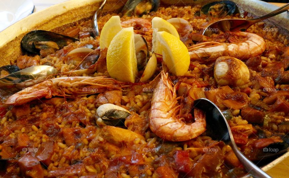 Seafood paella - traditional Spain's dish