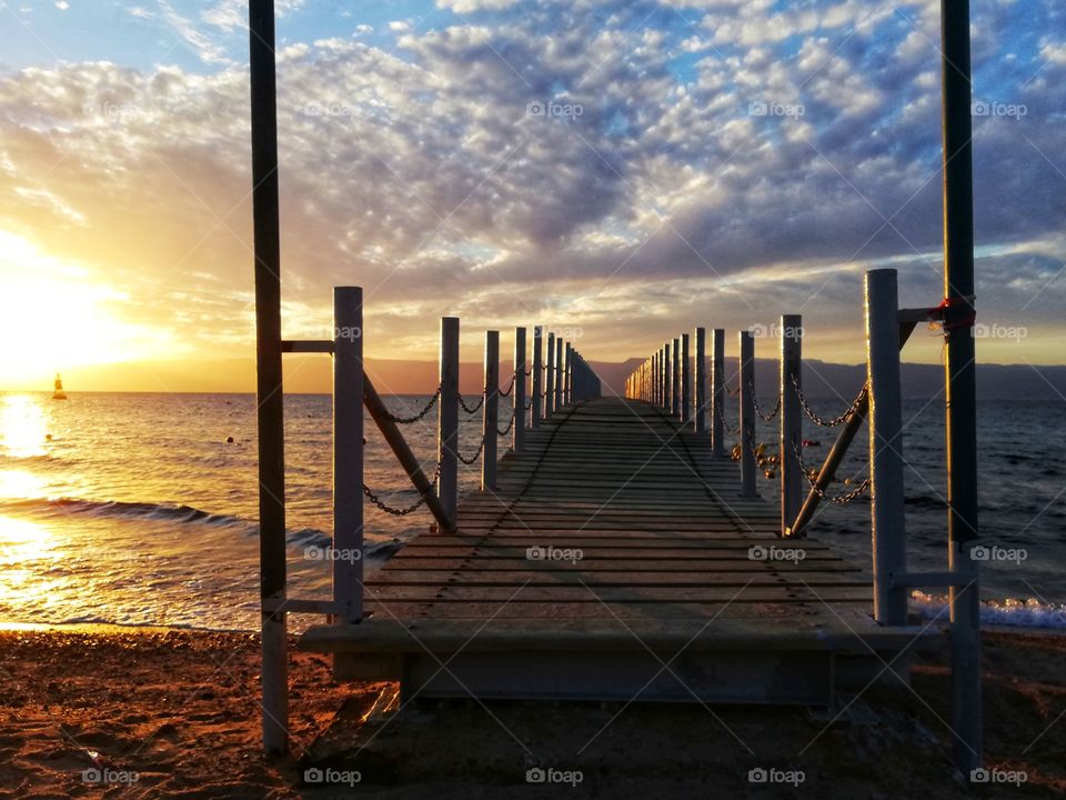 Jetty at sunset on the Red Sea in Aquaba, Jordan