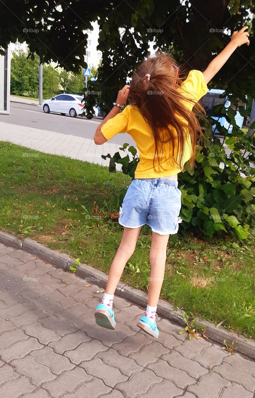 comfortable outfit for summer activities such as jumping
