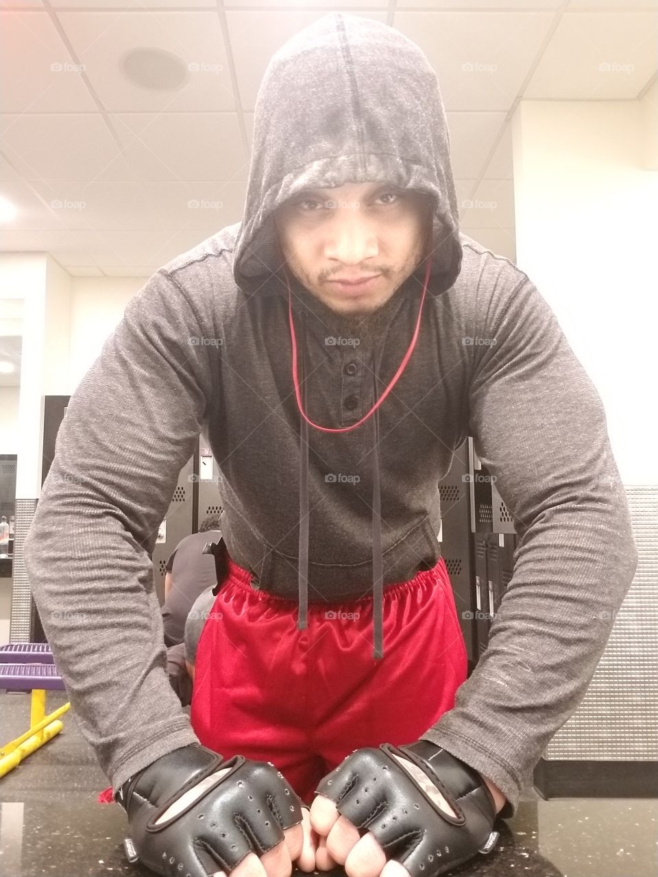 gym, strong, workout, pose, hoodie, planet fitness, flex