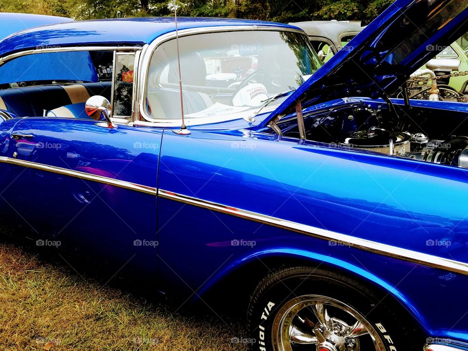 gorgeous  antique .... beautiful shinny blue 57 Chevrolet  Belair
