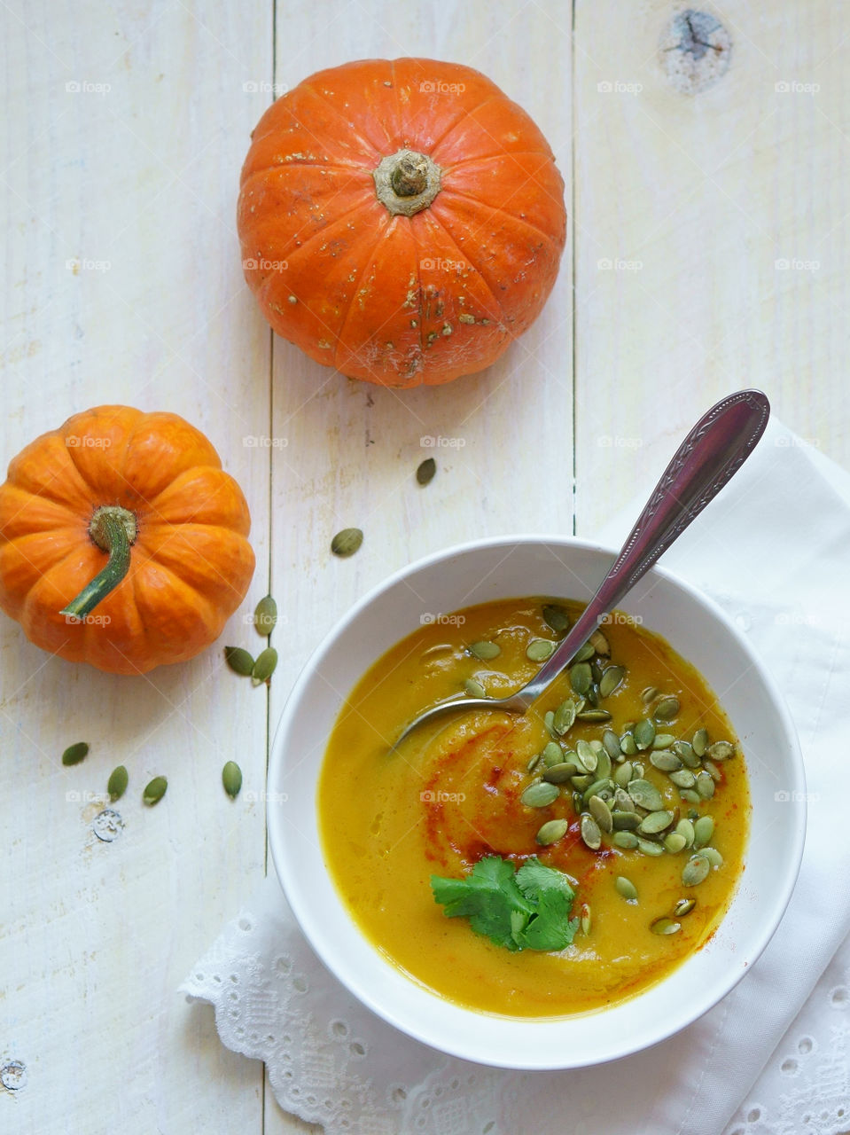 Pumpkin soup in bowl