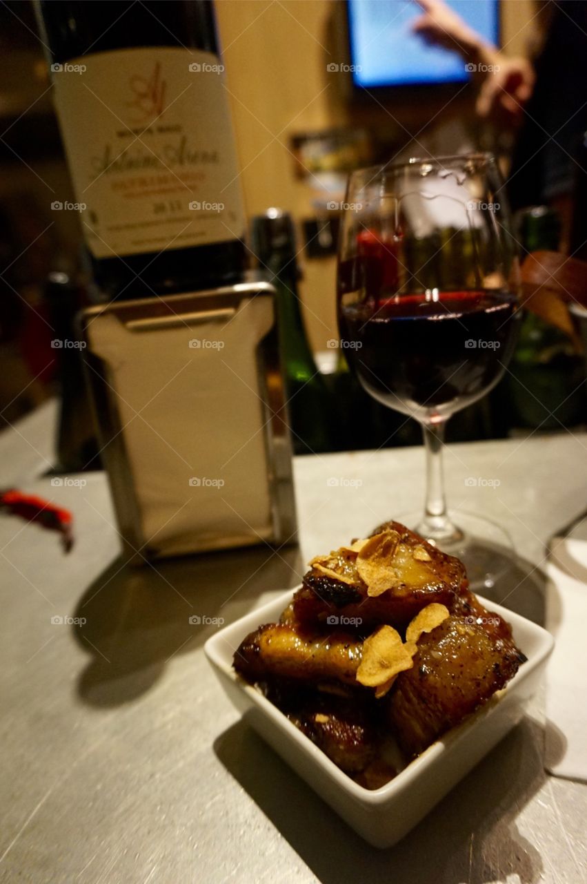 caramelized pork belly and red wine at l'avant comptoir, Paris