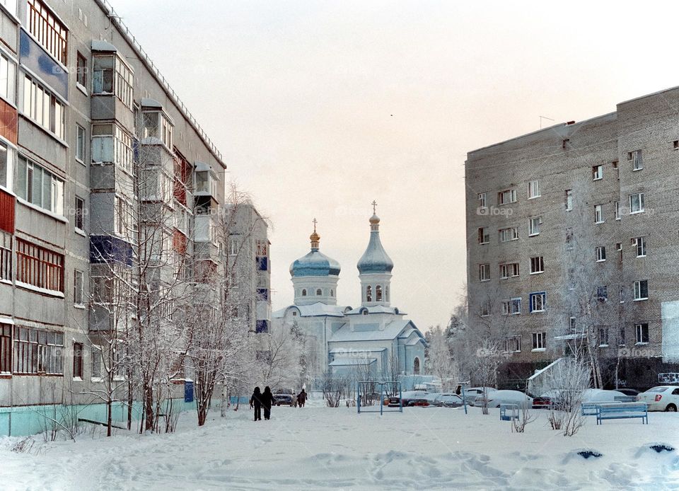 Winter landscape in the city 