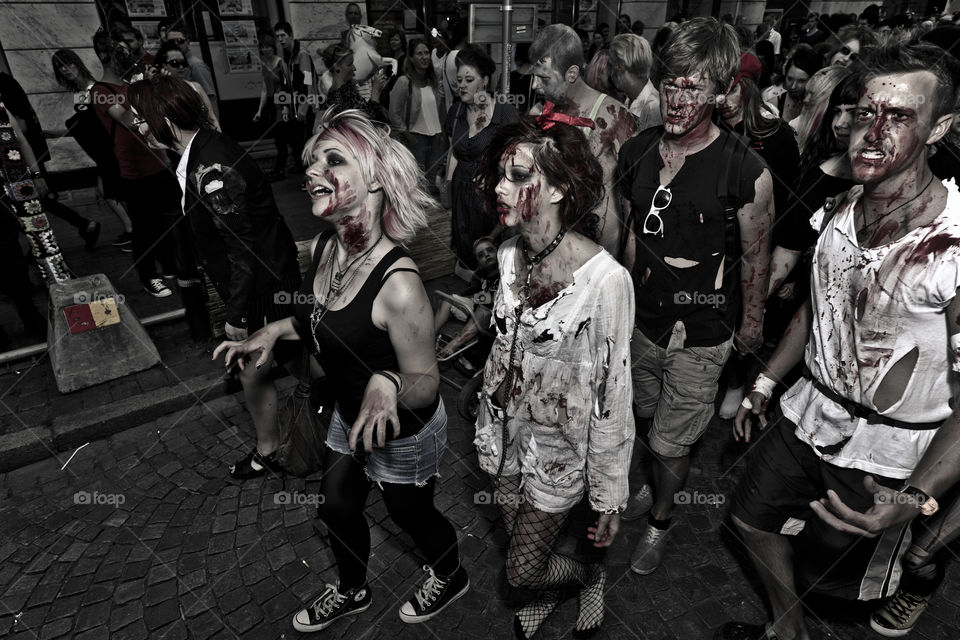 Zombie walk in Sweden. The undead took over the town of Malmö.