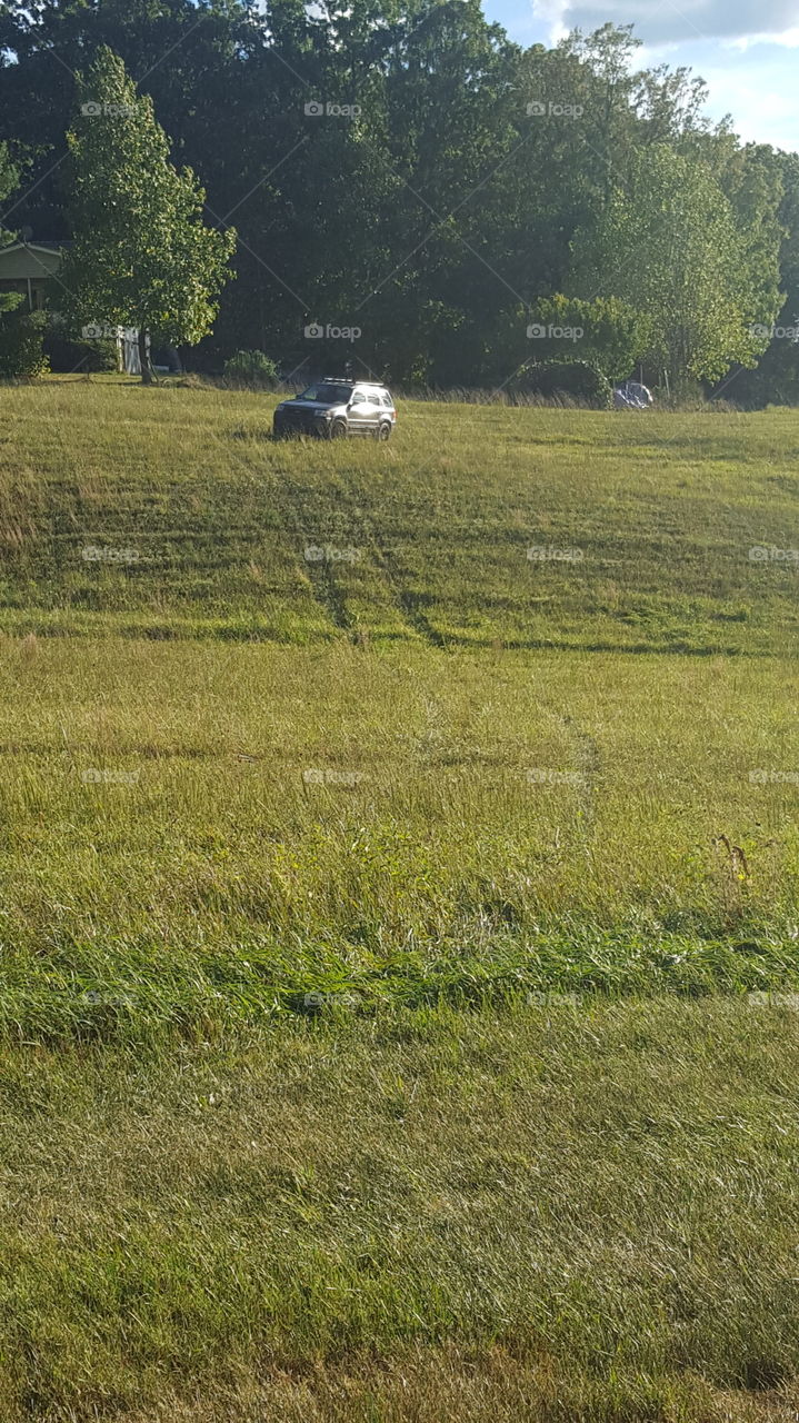 driving thru hay field