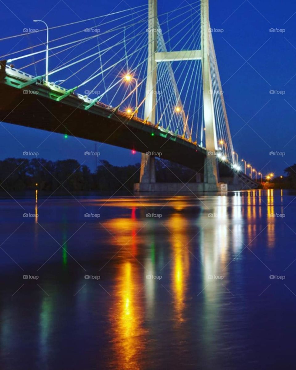Bridge with lights reflecting