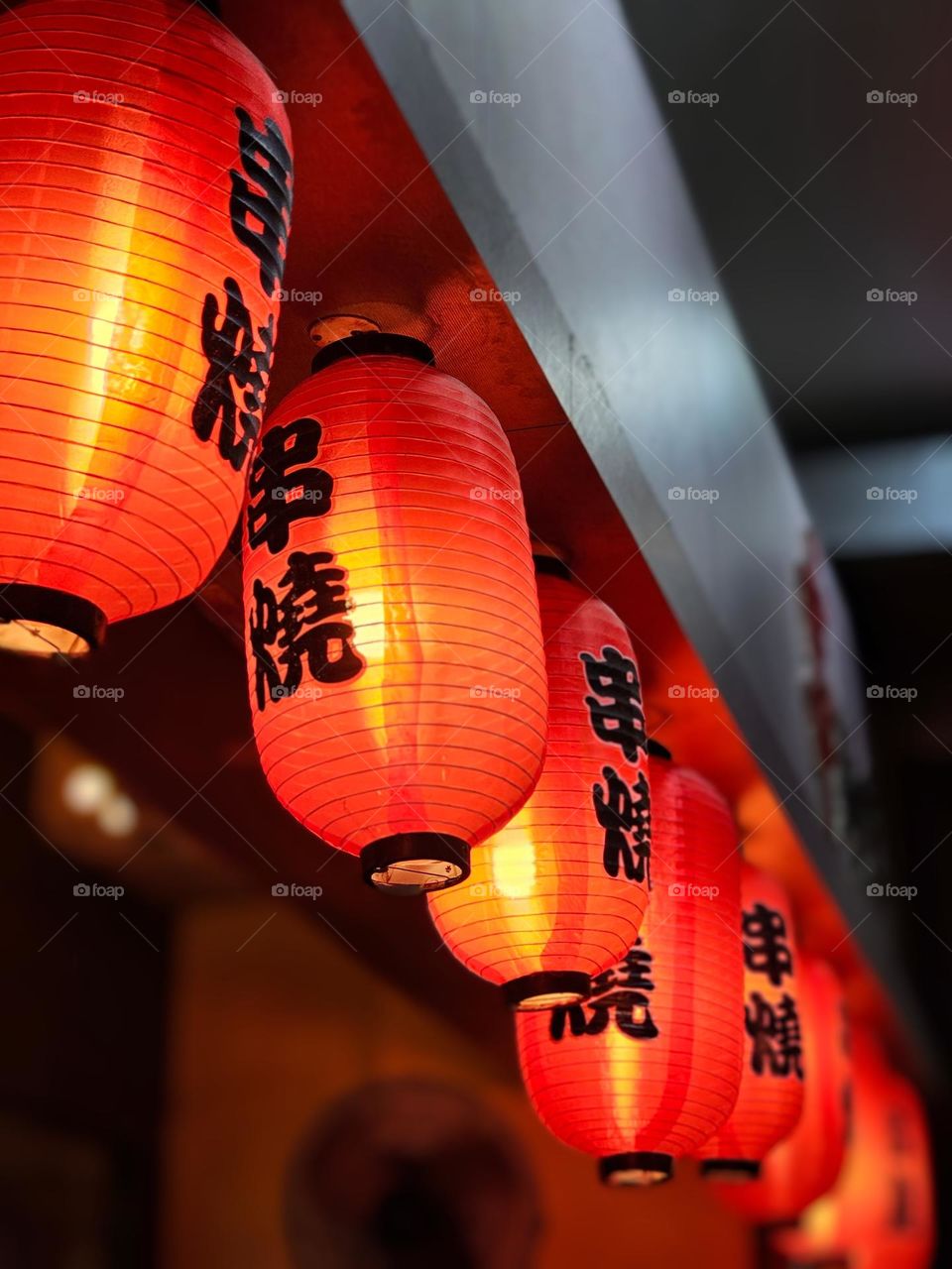 Red lanterns at a yakitori restaurant