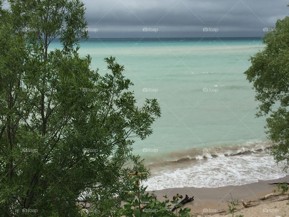 View of the lake near Goderich Ontario Canada. Bad weather approaching and it poured. 