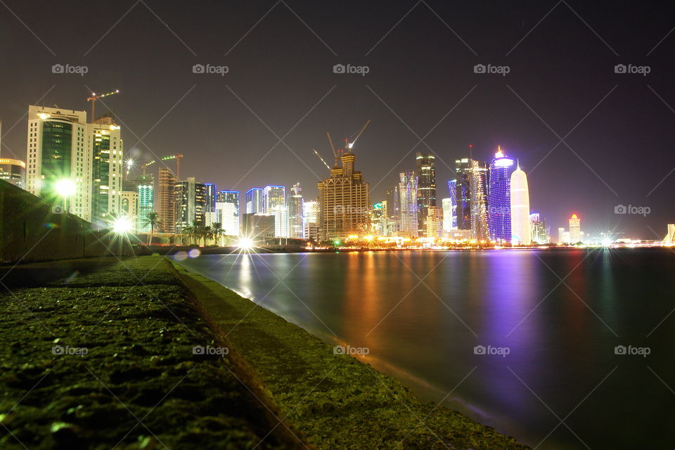 Doha skyline at night . Doha Skyline night long exposure 