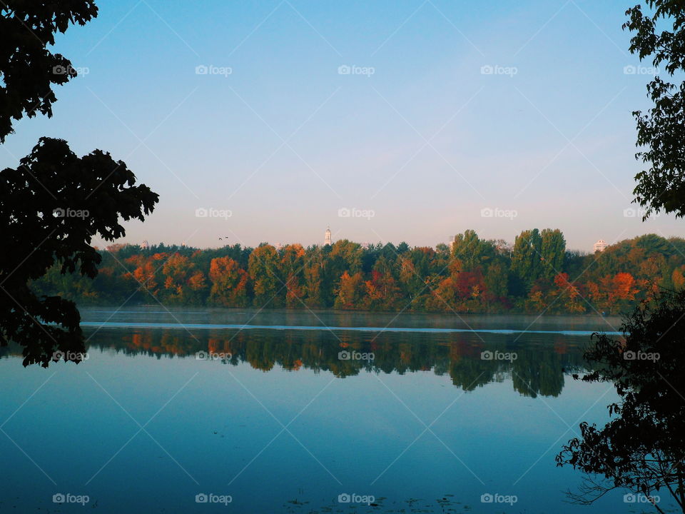 autumn landscape on the river Dnieper, Kiev, Ukraine