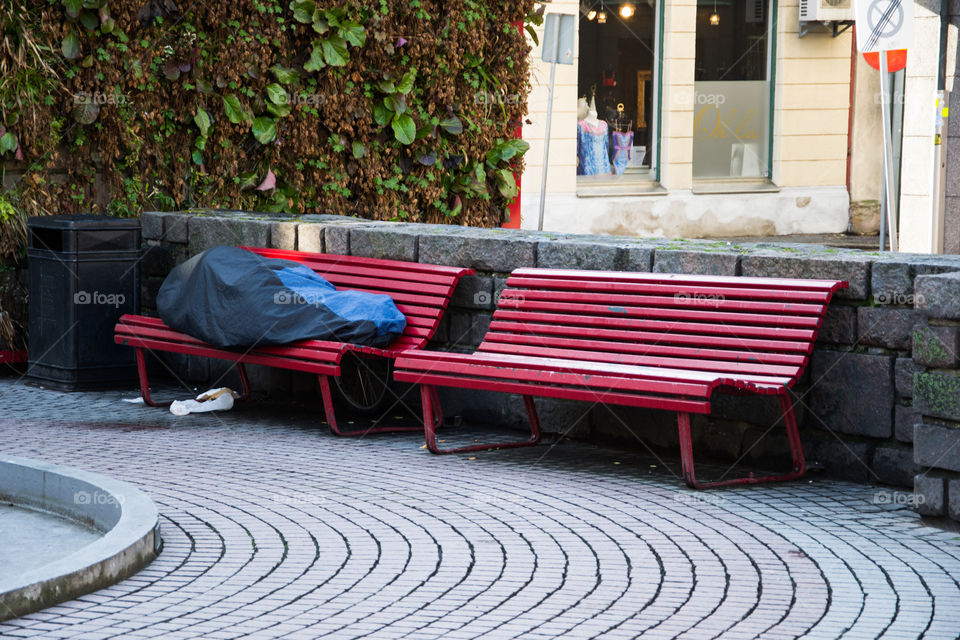 Homless sleeping during the day in Helsingborg Sweden.