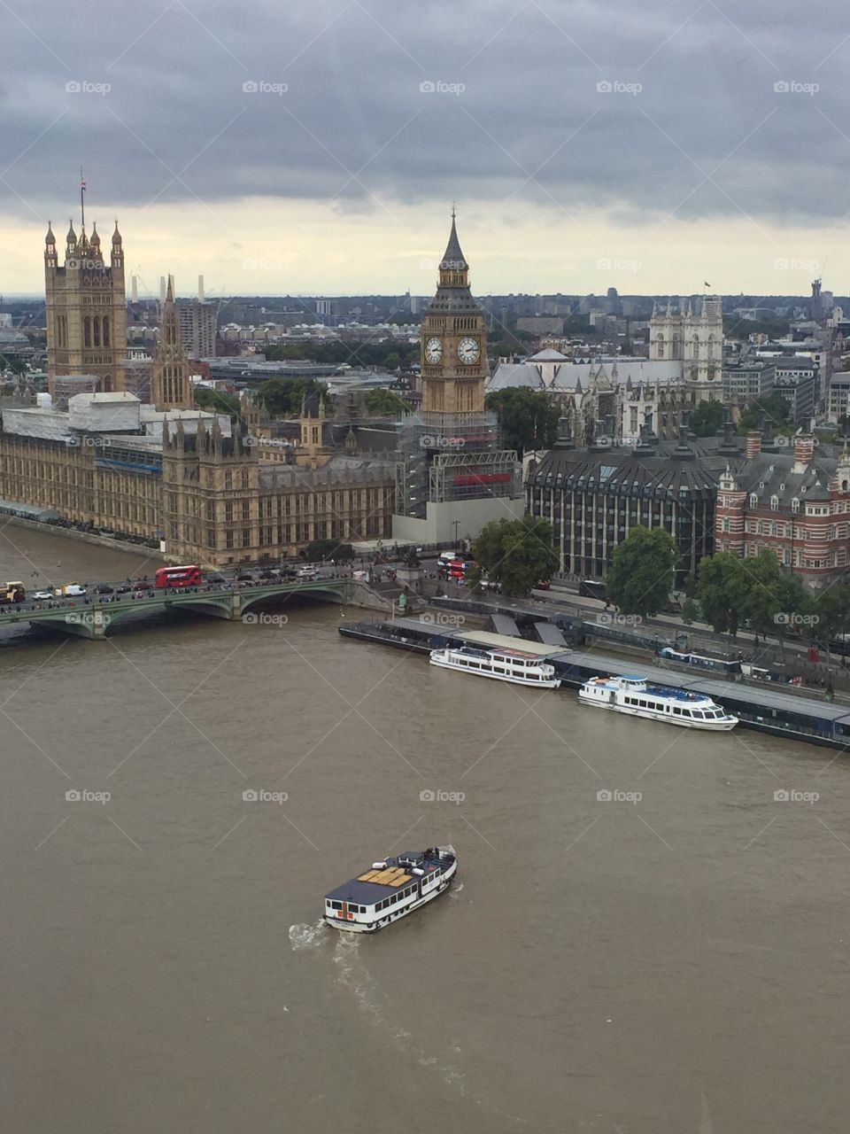 The boat processing towards its contemporaries . View from the London eye ! Truly London 