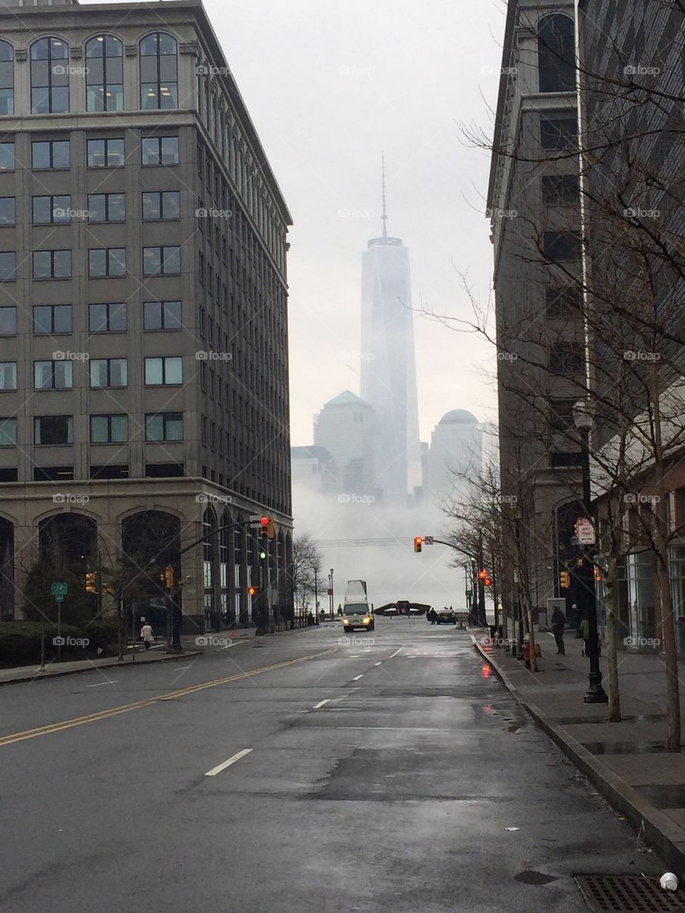 Freedom tower in the fog