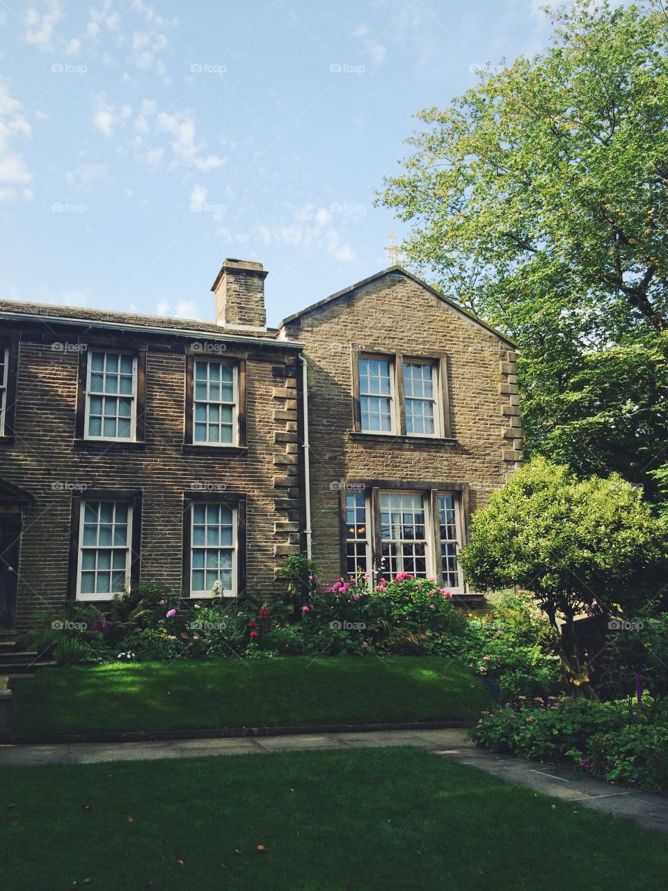 Beautiful summer view of the Brontë house in England 