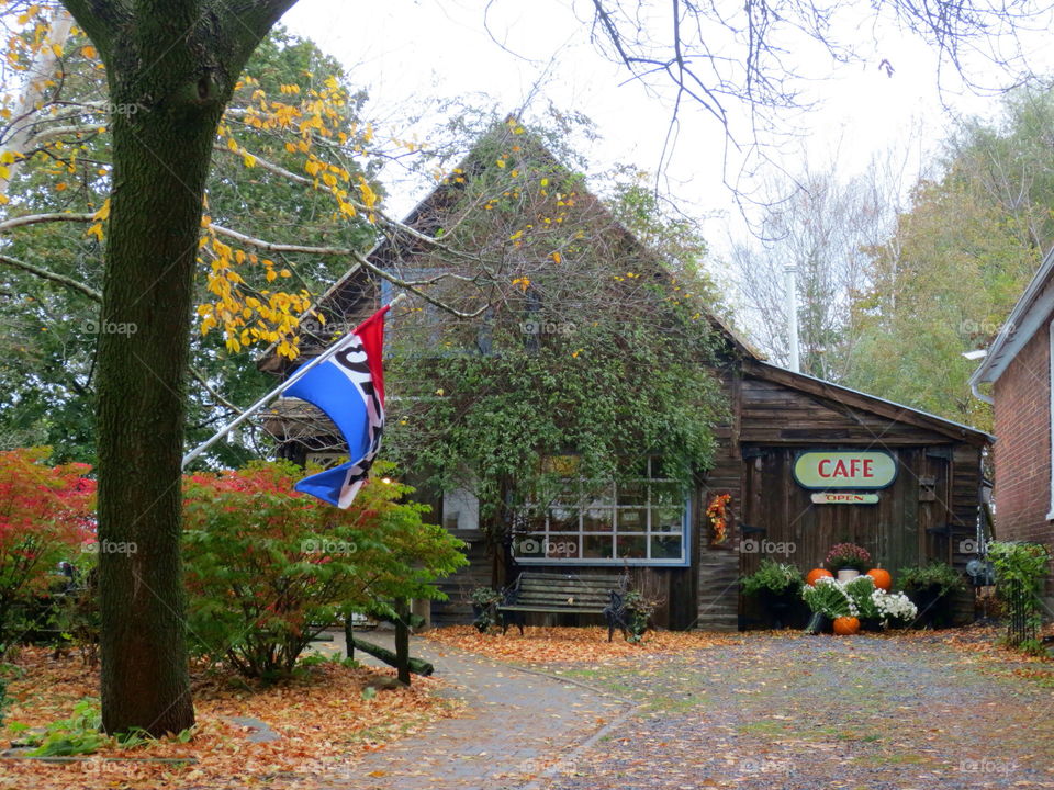 Rustic Cafe. Rustic  Cafe tucked away amid the Fall Foliage!