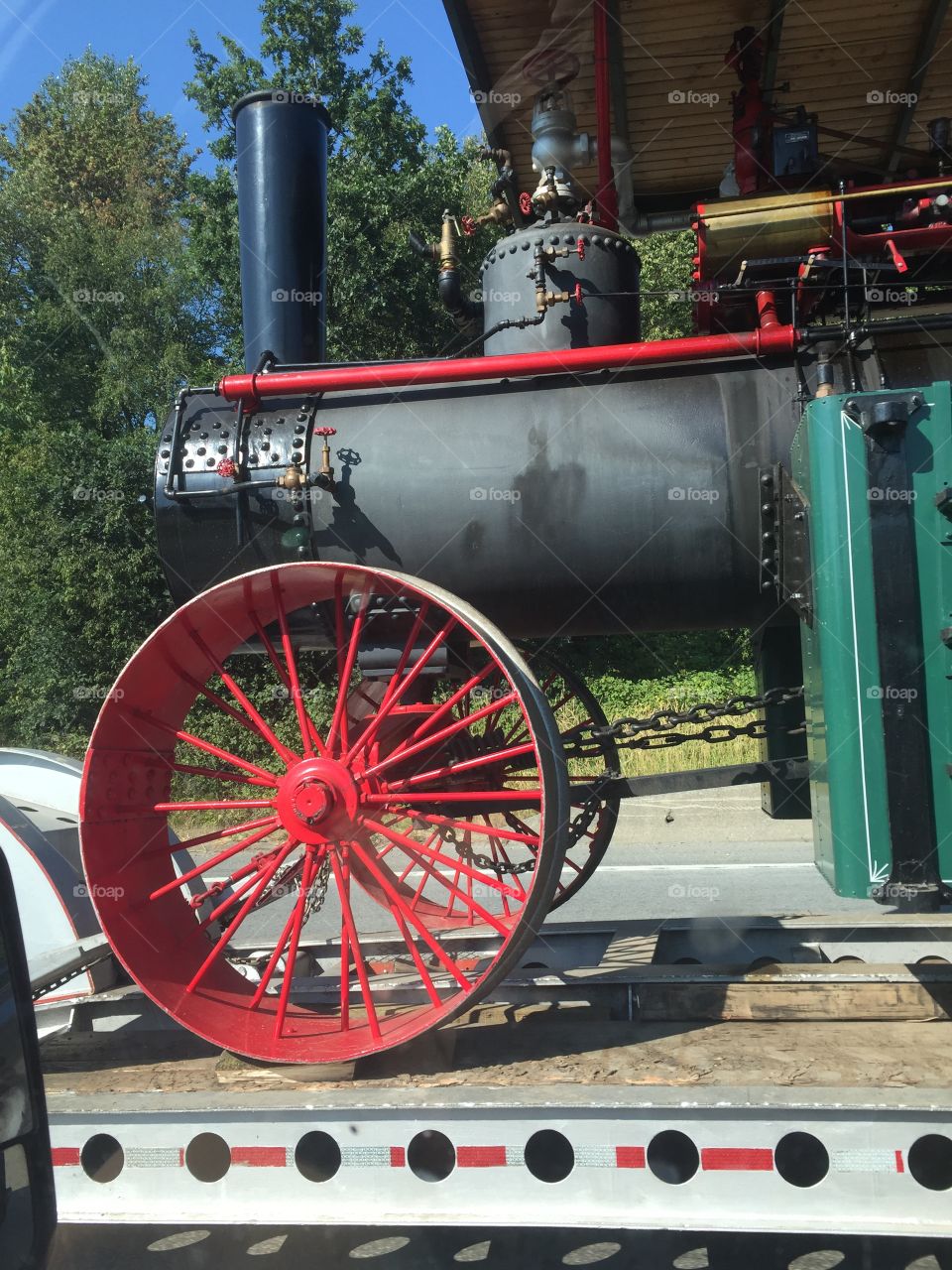 Steam powered farm tractor antique 