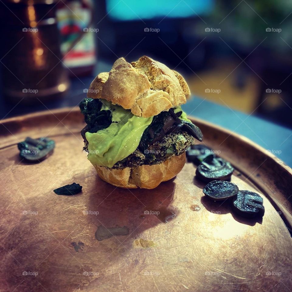 Home baked bread with mushrooms 