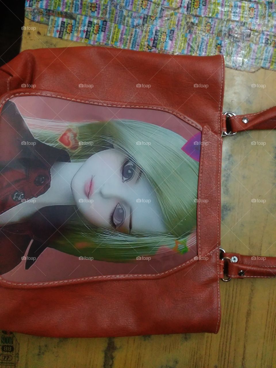 High angle view of Barbie doll purse