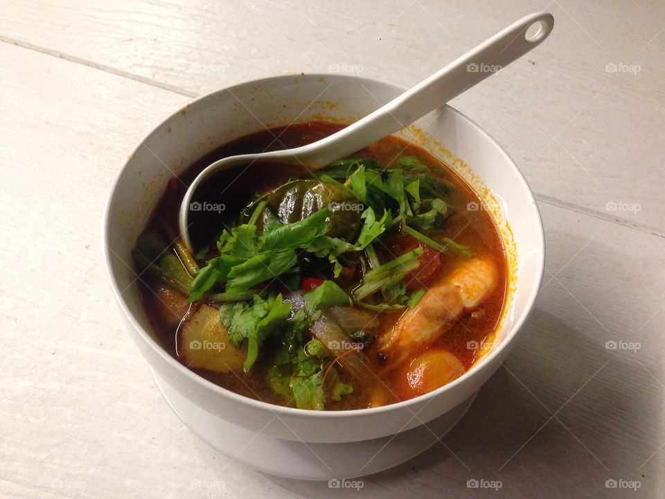 River prawn spicy soup. "Creamy Tom Yum Kung"