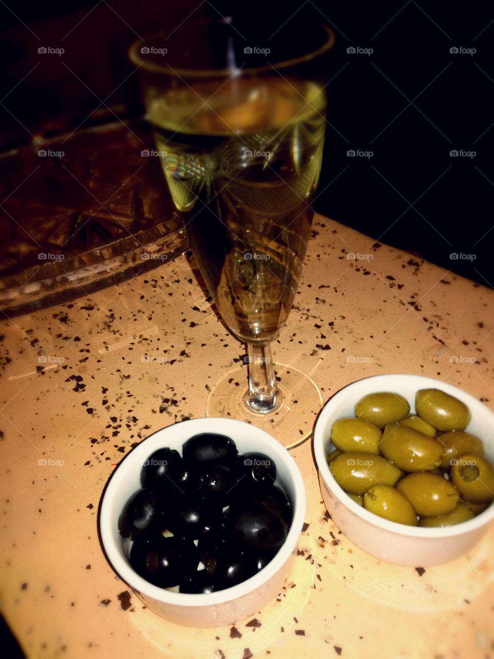 white wine and olives