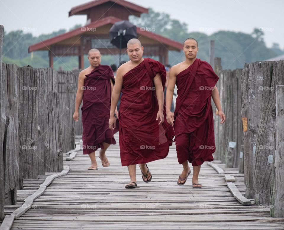 Variety Local life style on U-Bein bridge , the longest wooden bridge in the world , Mandalay Myanmar