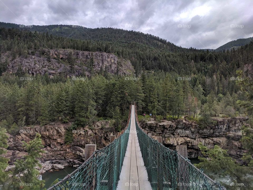 Swinging Bridge Perspective, into the Mountains of Montana at Kootenai Falls