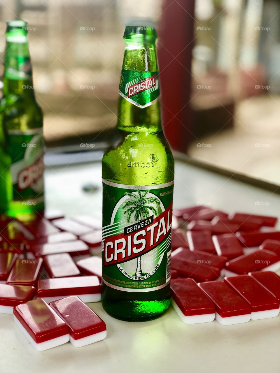 Cuban Cristal beer and dominoes 