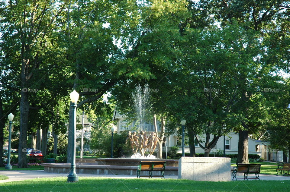 Sculptured Dancing Fountain. Downtown City Park Sculpture Dancing Fountain