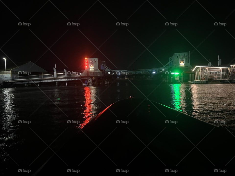 Poole Lifting Bridge at night, approaching from Poole Quay side. 