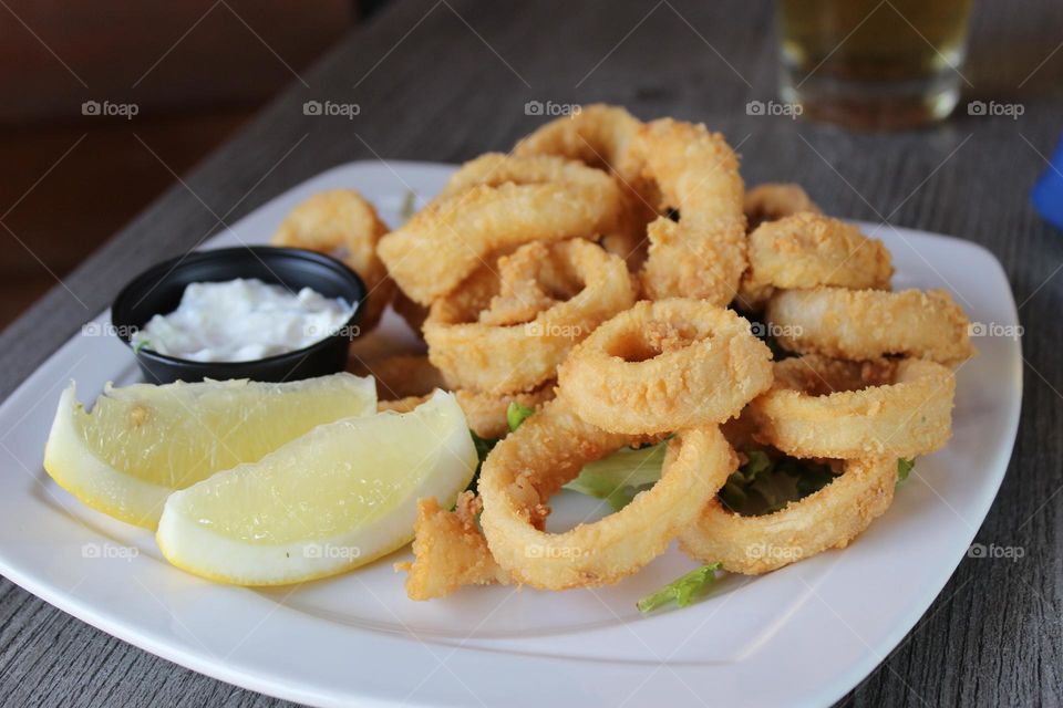 Delicious sea food fried squid dishes