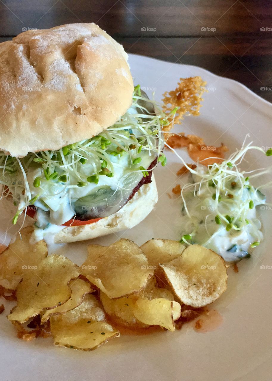 Vegetarian burger with micro greens  