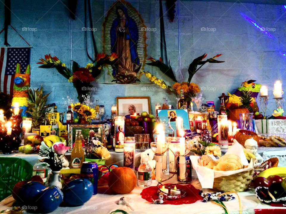 Altar de Los Muertos. A traditional alter for Day of the Dead, honoring those who came before us and those who have left too soon. 