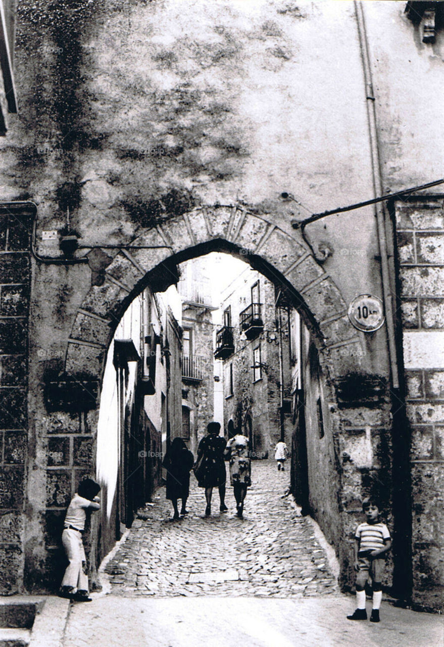 Ancient black and white photo, a small town in central Italy