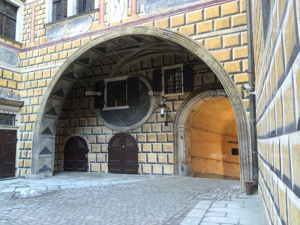 Doorway in castle at Česky Krumlov, Czech Republic